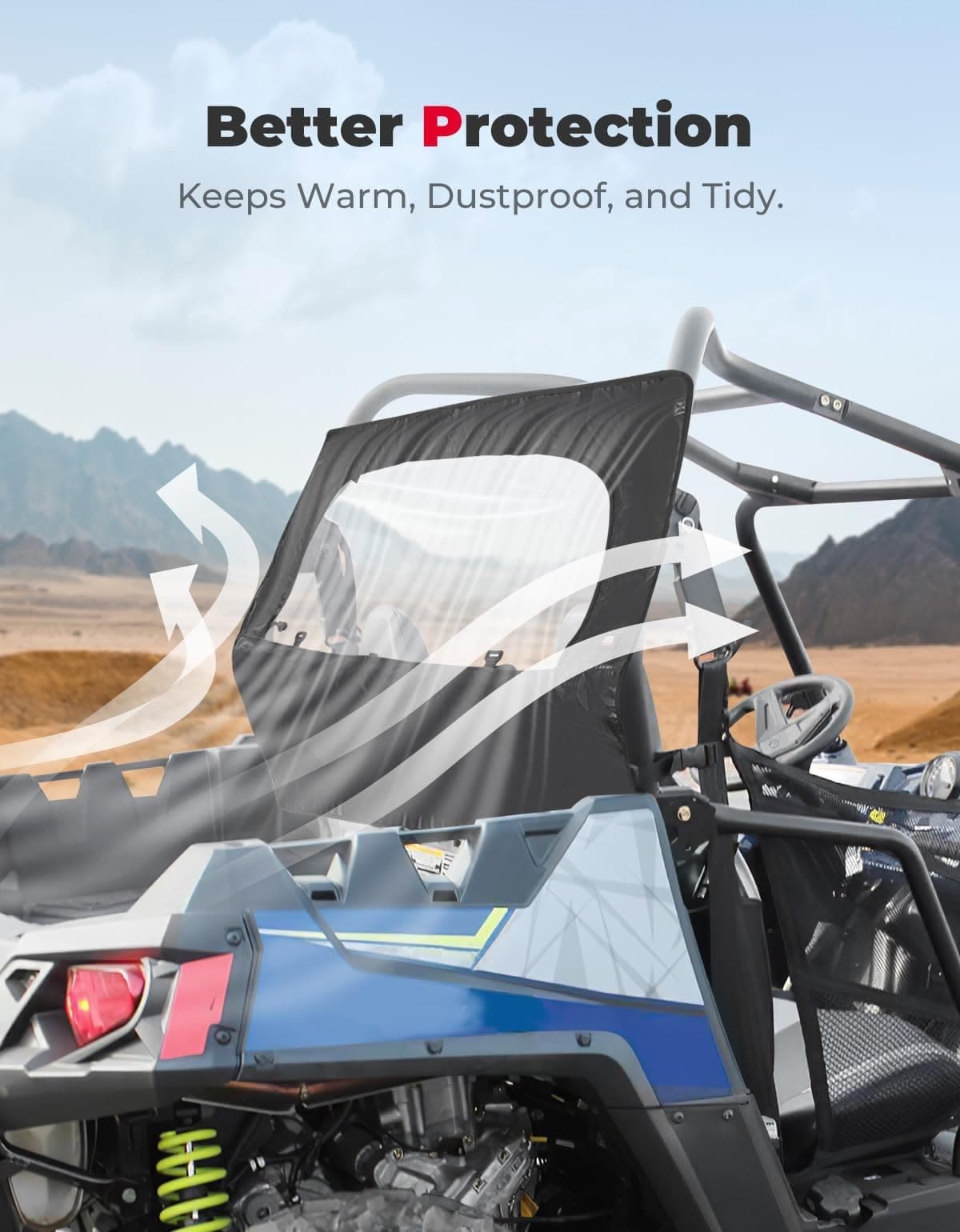 Kemimoto Polaris RZR 570 UTV Rear Windshield w/ Zipper