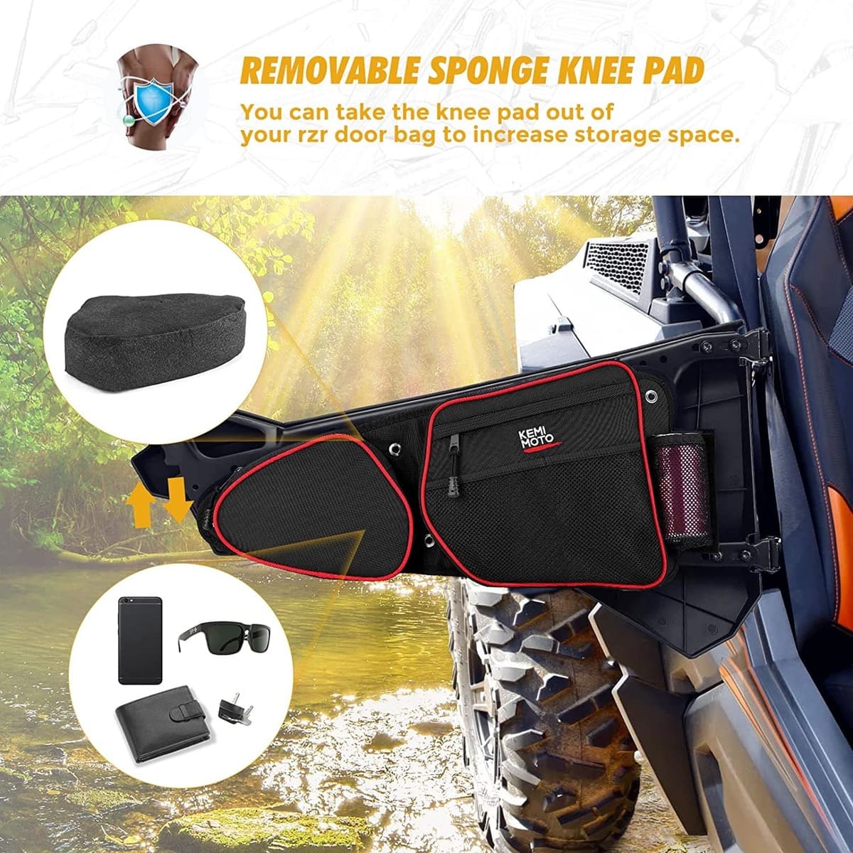 Kemimoto Polaris RZR Door Bags & Center Storage Bag