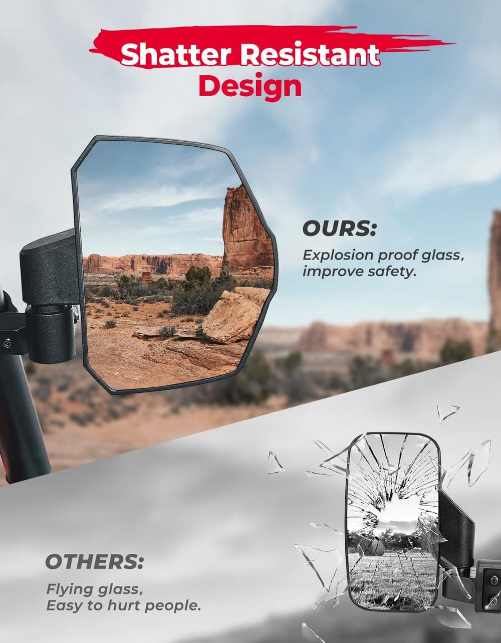 Kemimoto Polaris RZR Pro R 1.65"-2" UTV Universal Large Side View Mirrors Roll Bar