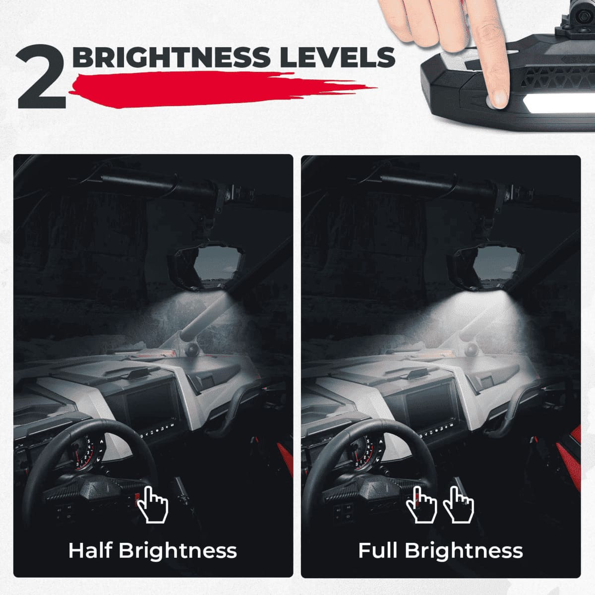 Kemimoto Polaris RZR Pro XP 1.65"-2" Roll Bar Rear View Mirror w/ Light Built-in Rechargeable Battery