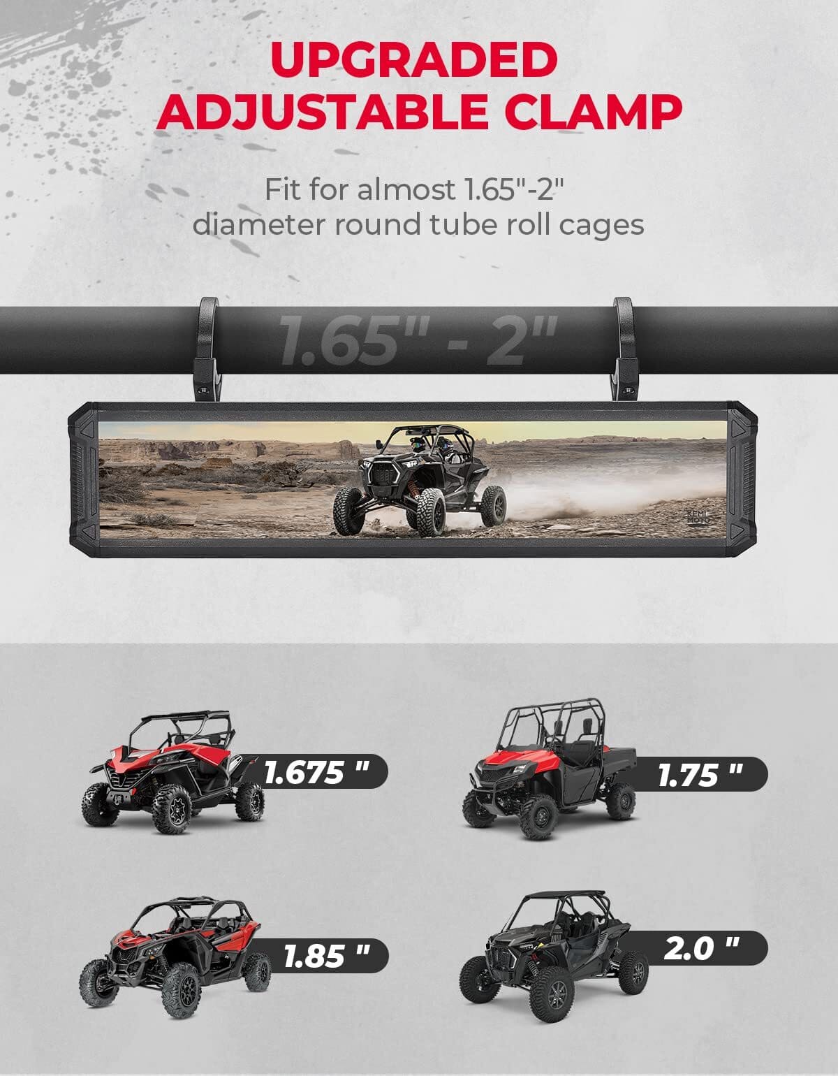 Kemimoto Polaris RZR PRO XP UTV 1.65"-2" Sturdy Gear Clamp Rear View Mirror