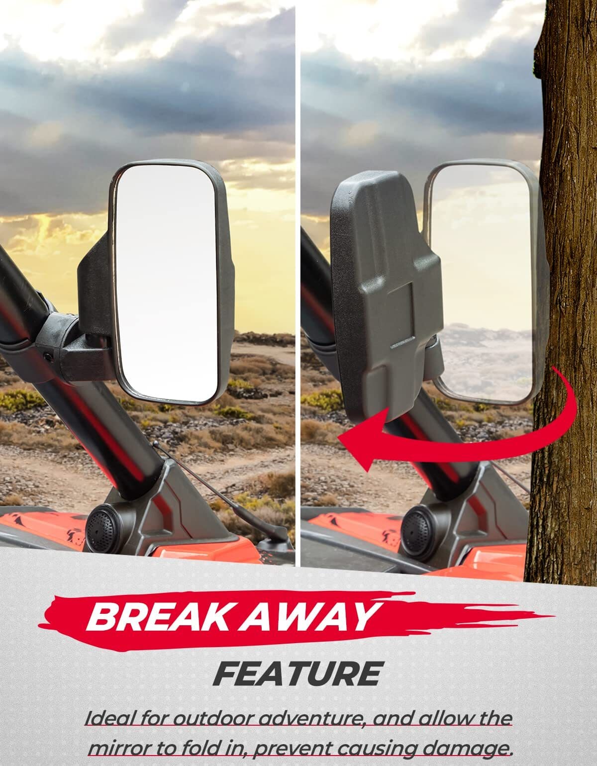 Kemimoto Polaris RZR UTV "1.75"-2" Side View High Impact Convex Mirror