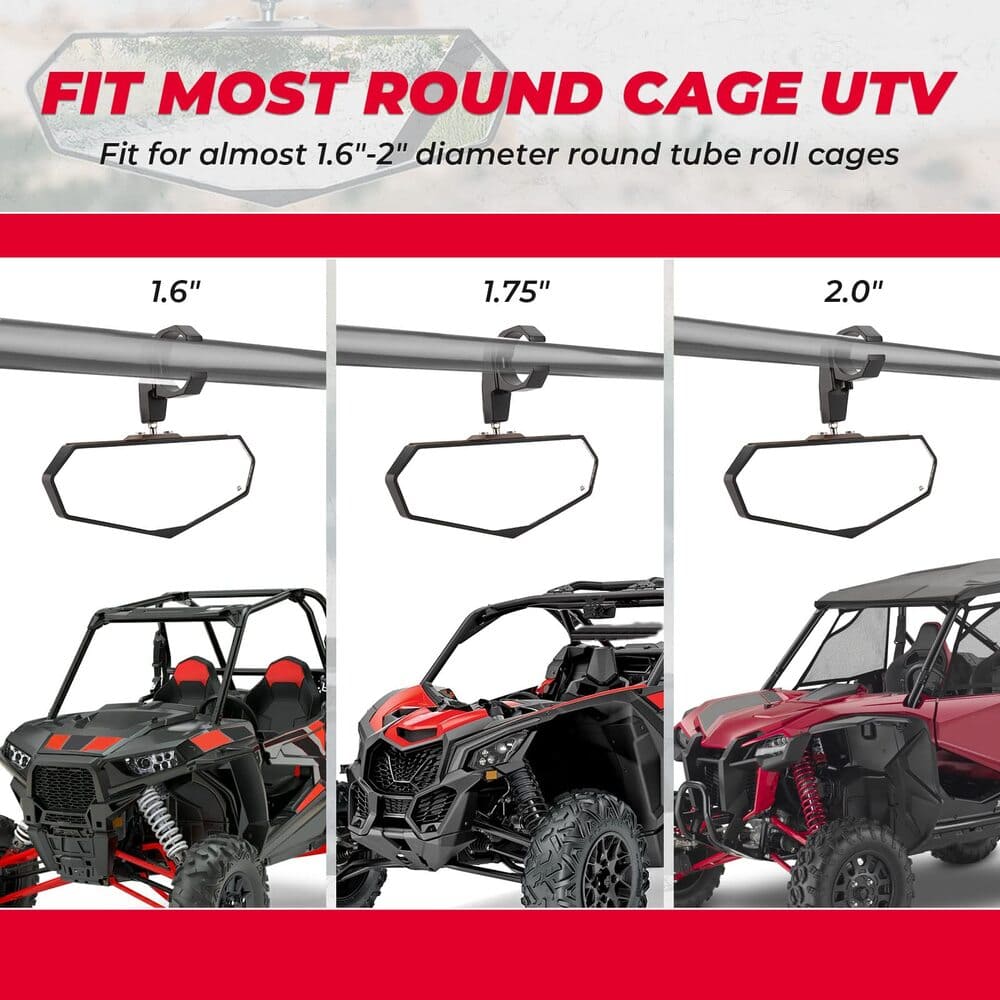 Kemimoto Polaris RZR XP 1000 1.6"-2" Roll Bar Cages UTV Rear View Mirror
