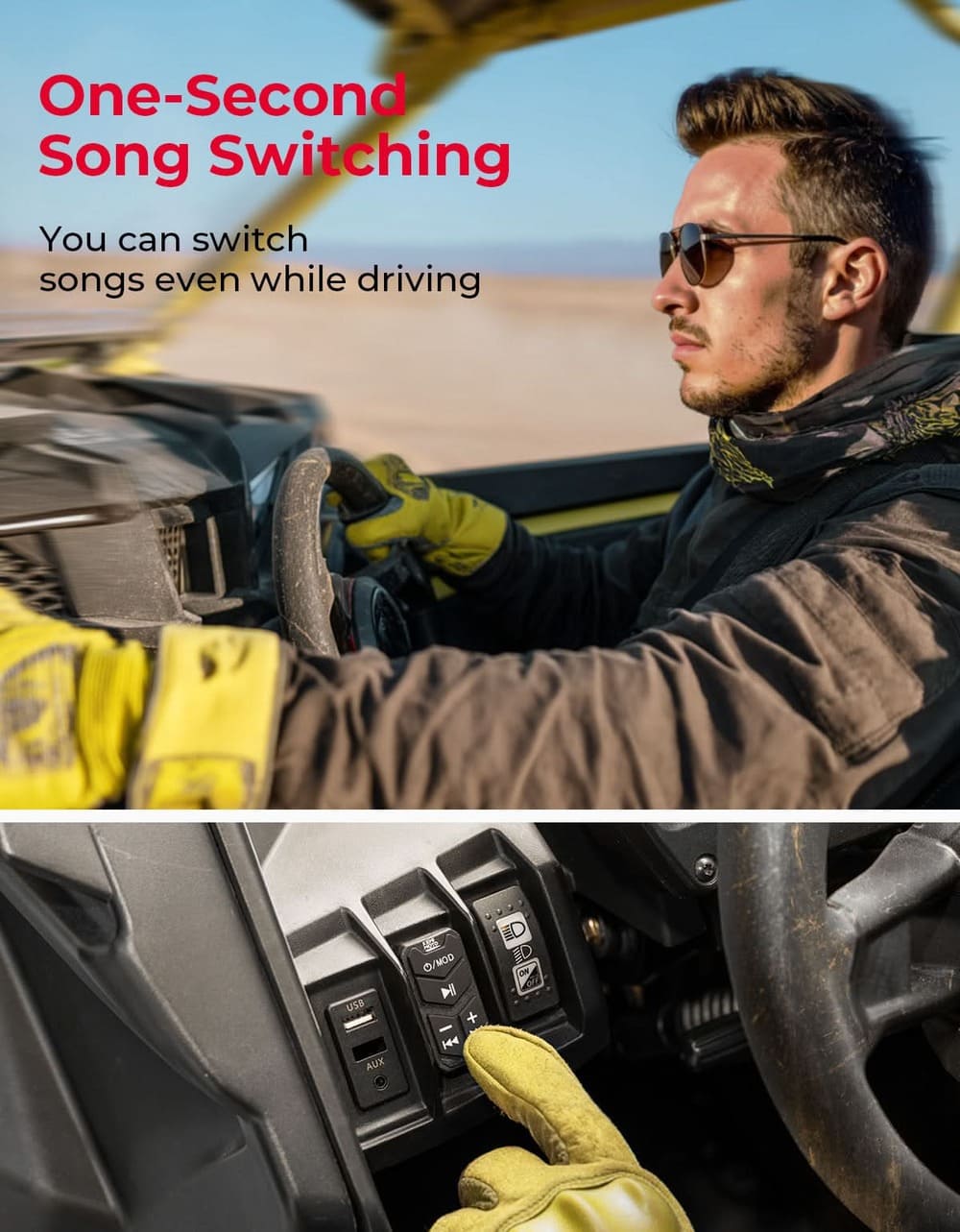 Kemimoto Polaris RZR XP 1000 6.5'' UTV Bluetooth Sound System Speakers w/ 625''-1.9'' Roll Bar