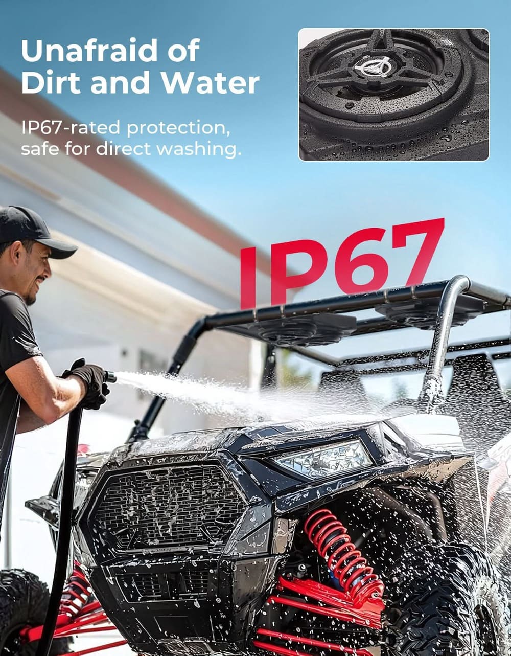 Kemimoto Polaris RZR XP 1000 6.5'' UTV Bluetooth Sound System Speakers w/ 625''-1.9'' Roll Bar