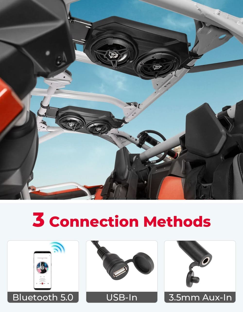 Kemimoto Polaris RZR XP 1000 6.5'' UTV Bluetooth Sound System Speakers w/ 625''-1.9'' Roll Bar