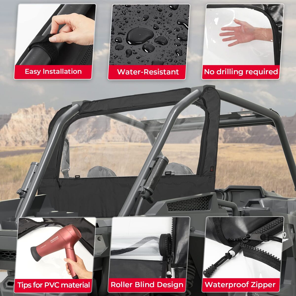 Kemimoto Polaris RZR XP 1000 Cab Enclosures & Soft Rear Windshield