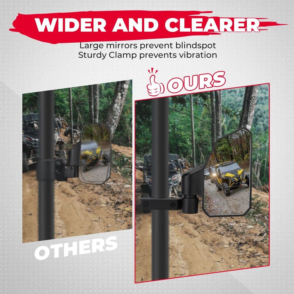 Kemimoto Polaris RZR XP 1000 Fit 1.6"-2" Roll Bar UTV Side Mirrors w/ Windshield