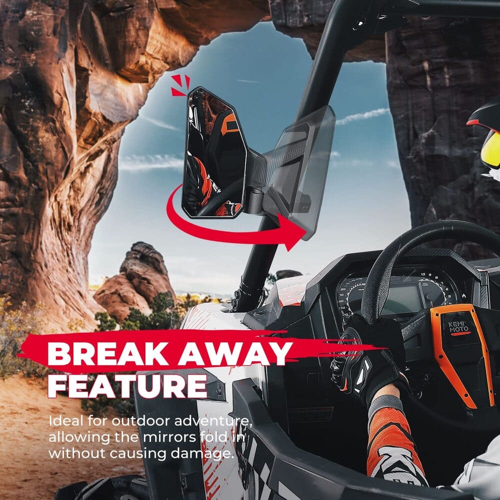 Kemimoto Polaris RZR XP 1000 Fit 1.6"-2" Roll Bar UTV Side Mirrors w/ Windshield