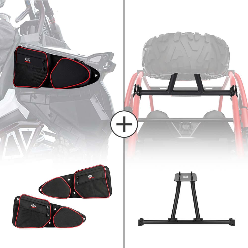Kemimoto Polaris RZR XP 1000 Front Side Door Bags & Spare Tire Carrier Mount
