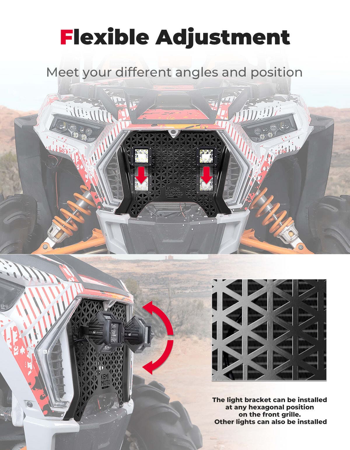 Kemimoto Polaris RZR XP 1000 UTV Metal Front Grill Light