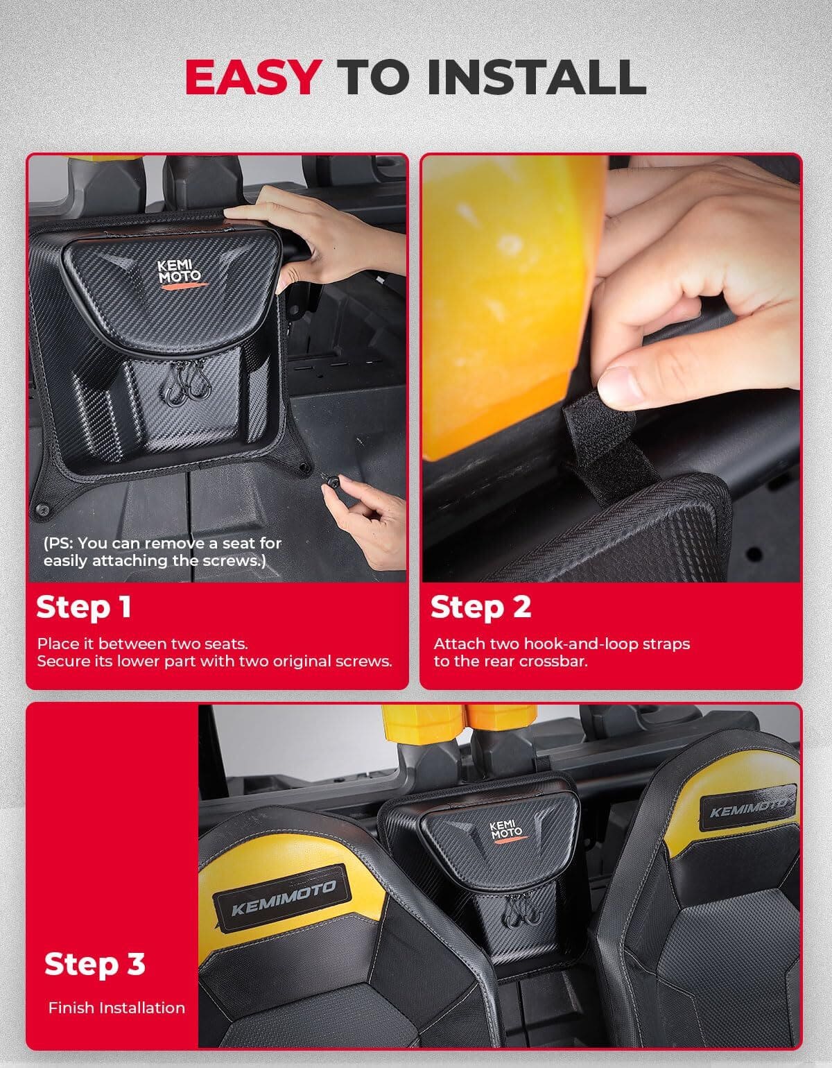 Kemimoto Polaris RZR XP 1000 Upgraded EVA UTV Center Storage Bag with PVC Zippers