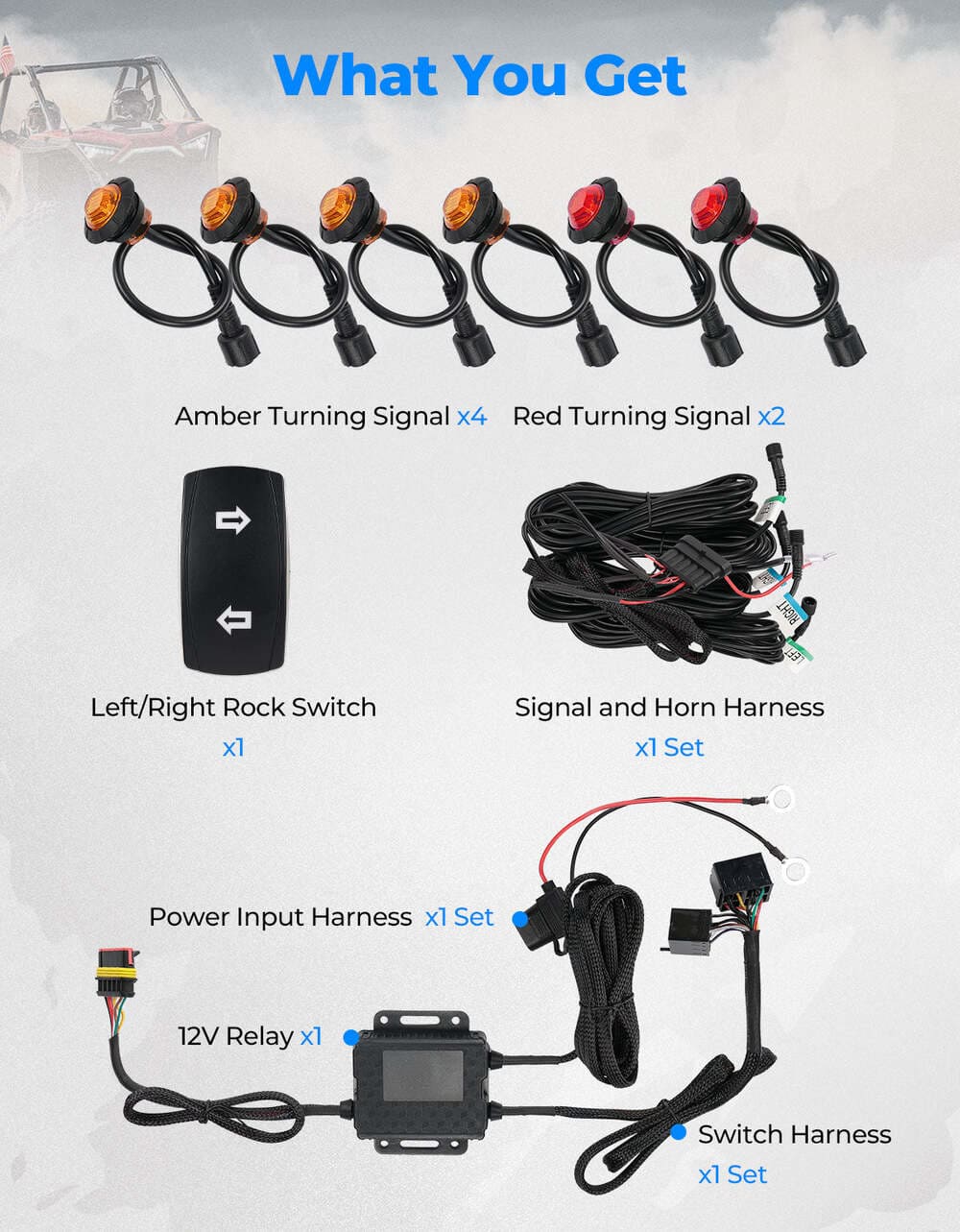 Kemimoto Polaris RZR XP 1000 UTV Plug & Play Turn Signal Kit