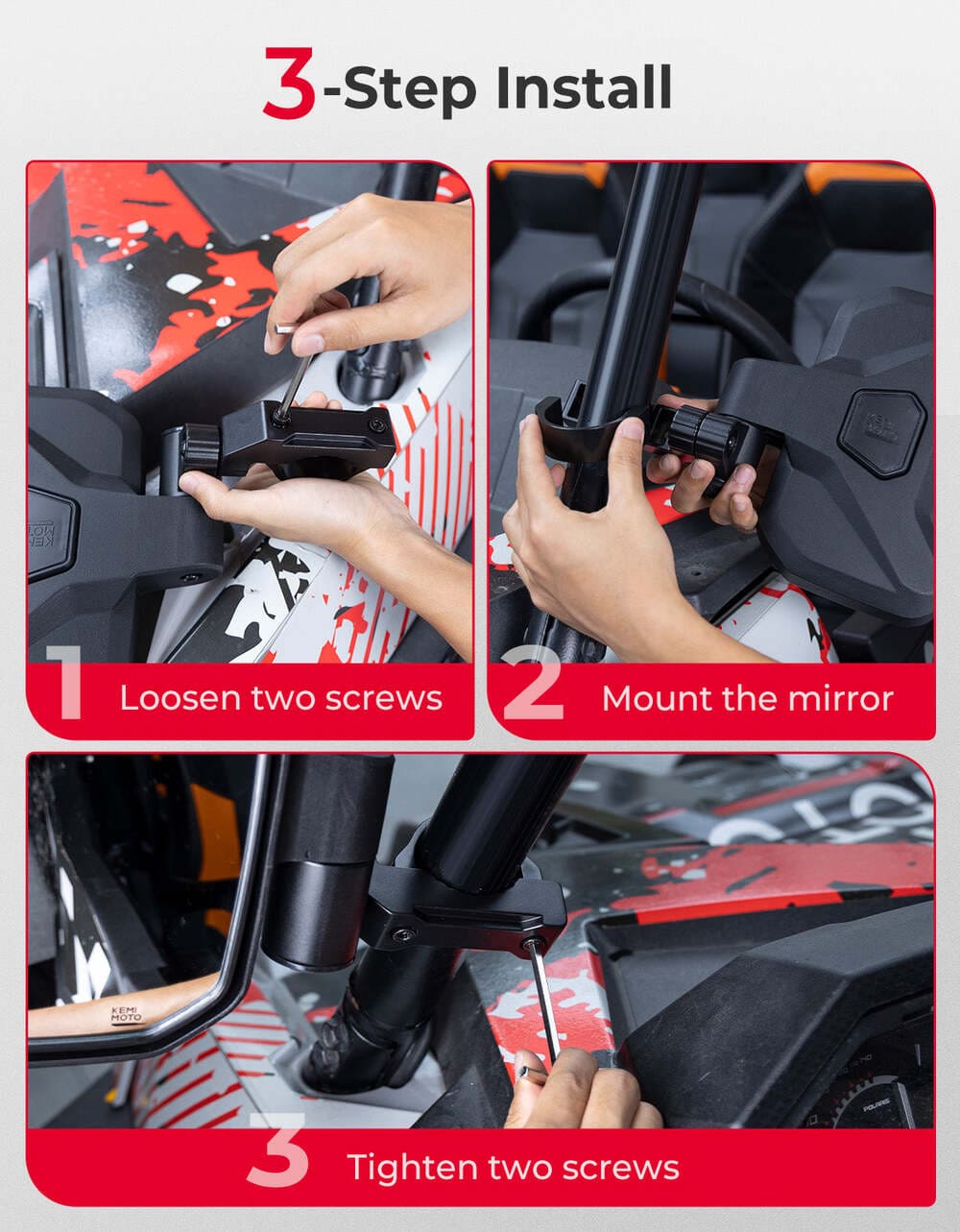 Kemimoto Polaris RZR XP 1000 UTV Side Mirrors