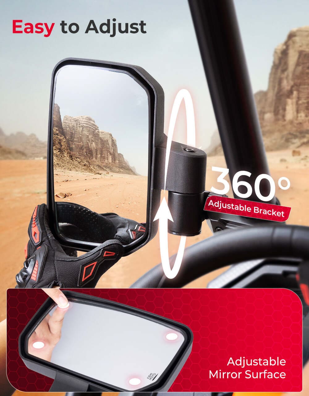 Kemimoto Polaris RZR XP 1000 UTV Side Mirrors