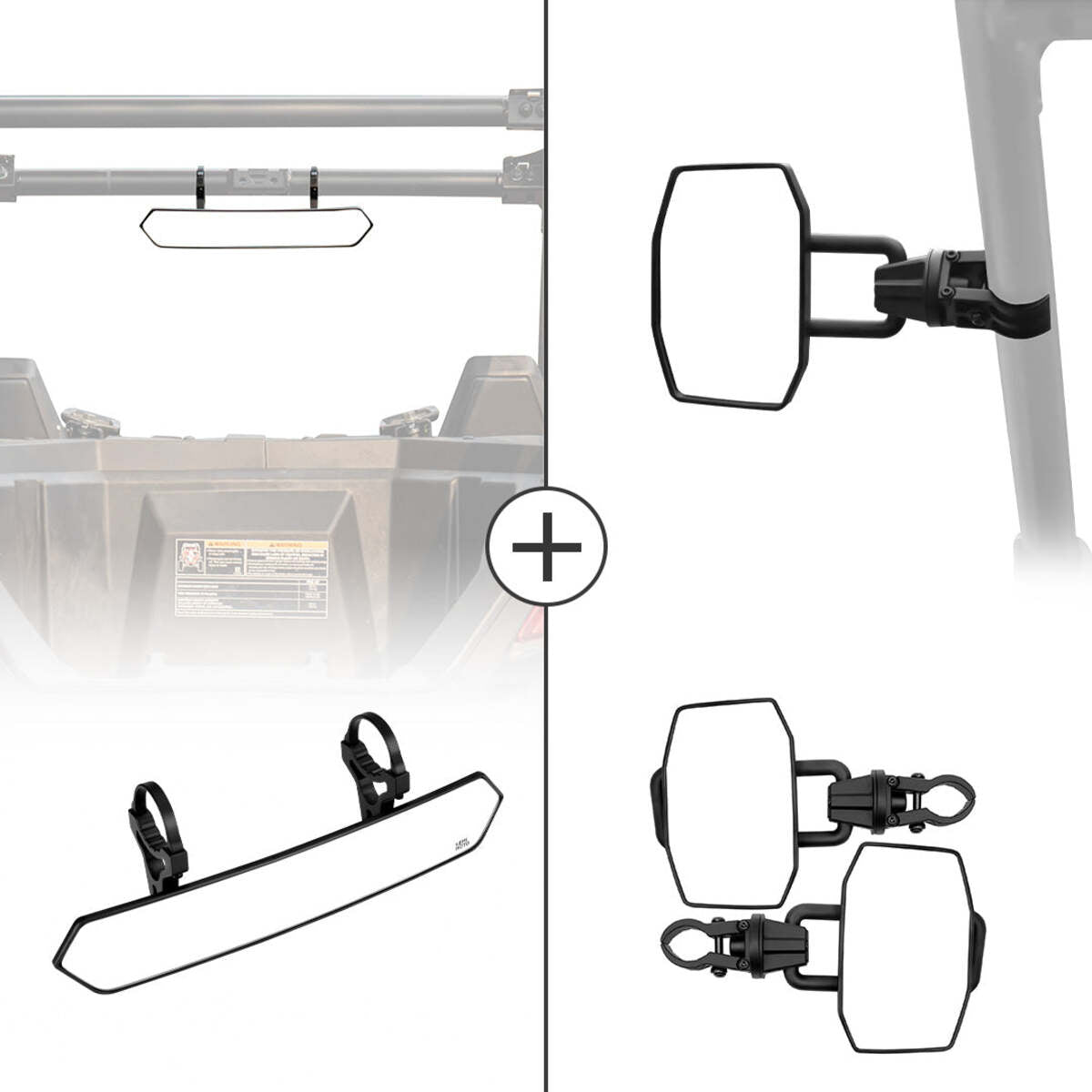 Kemimoto Rear View Mirror and Side View Mirrors Fit 1.75" - 2.0" Roll Bar