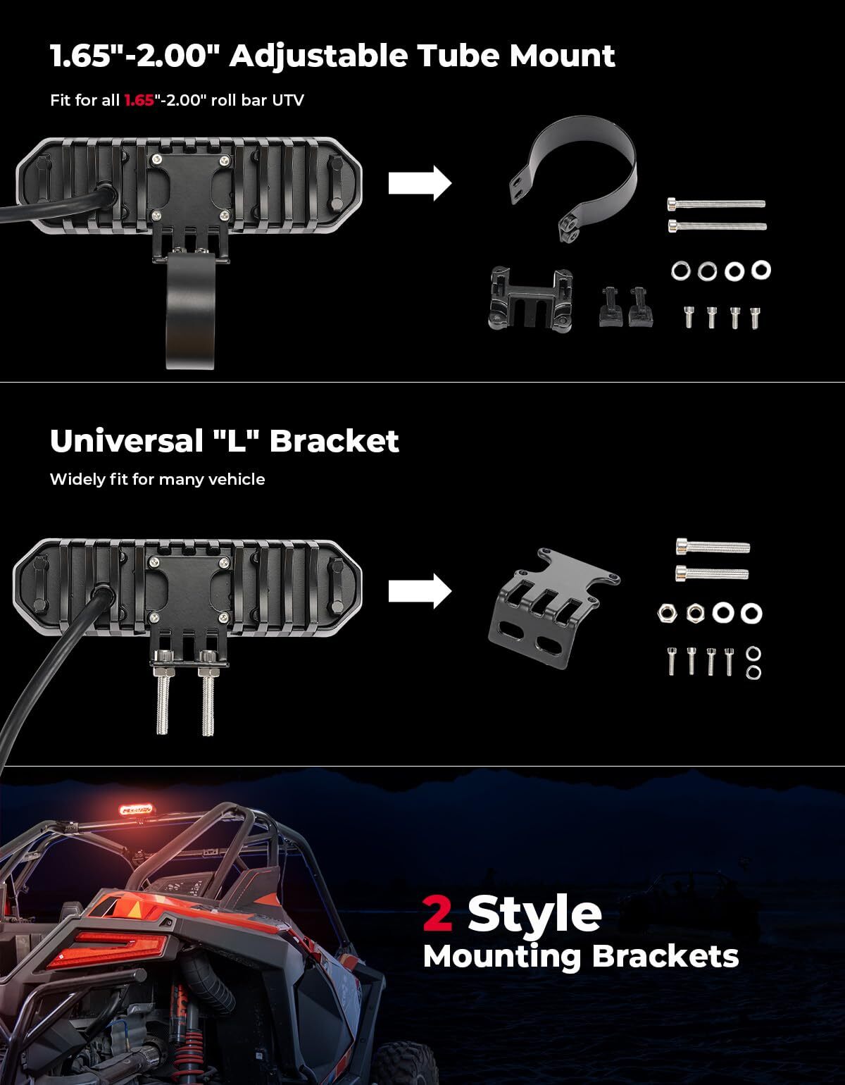 Kemimoto RZR Ranger Maverick X3 UTV Universial LED Chase Brake Tail Lights