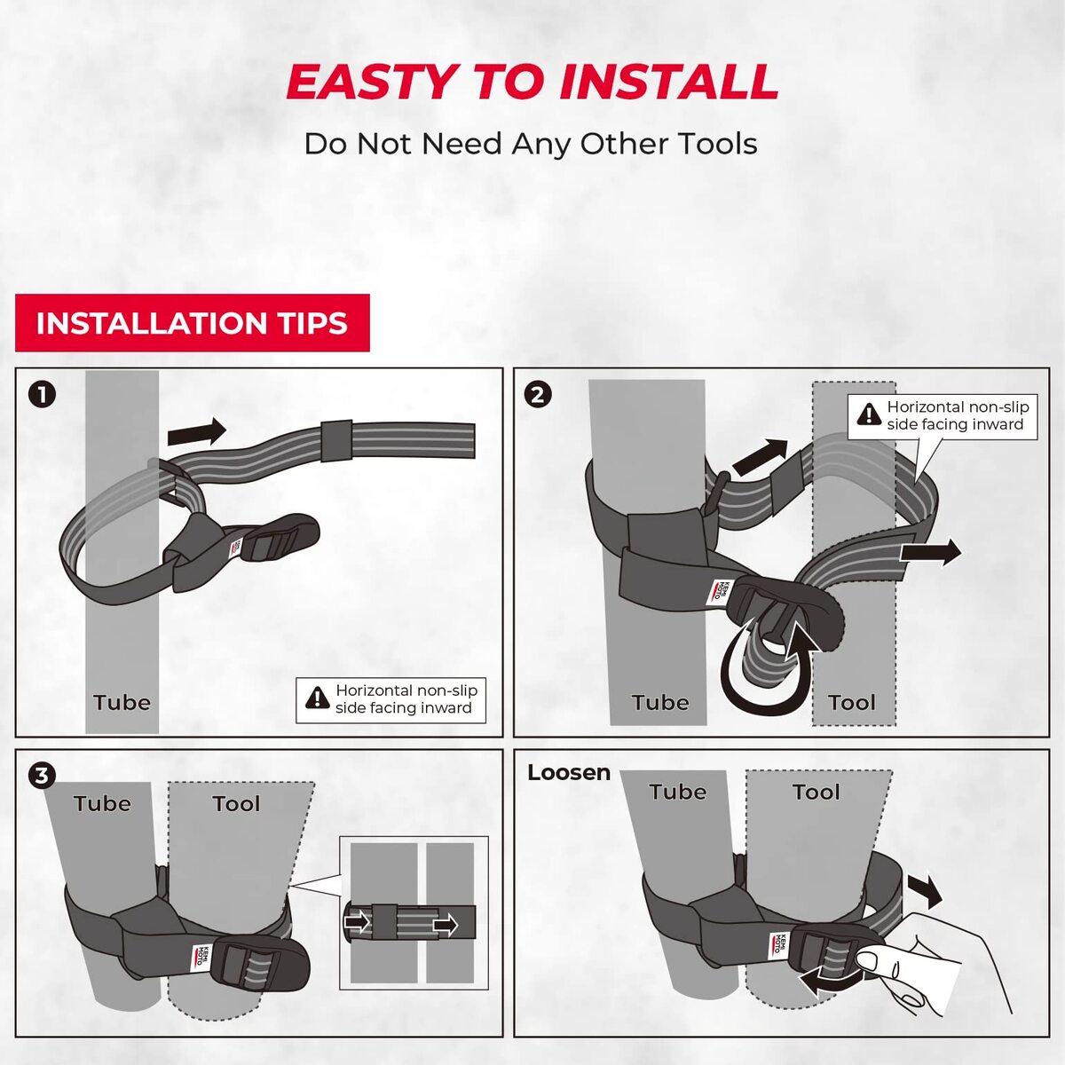 Kemimoto Shovel Holder Rubber Roof Rack Straps Fits 1.5"-3.5" Diameter Tools