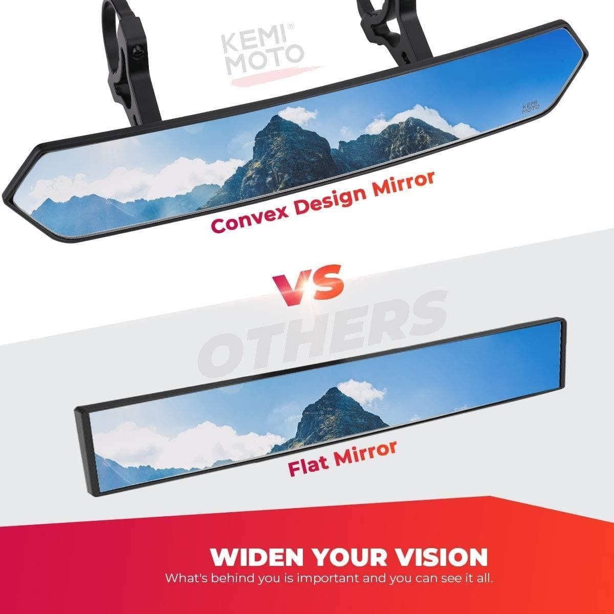 Kemimoto UTV 1.65"-2" Rear View Mirror & 1.6"-2" Round Tube Side Mirror