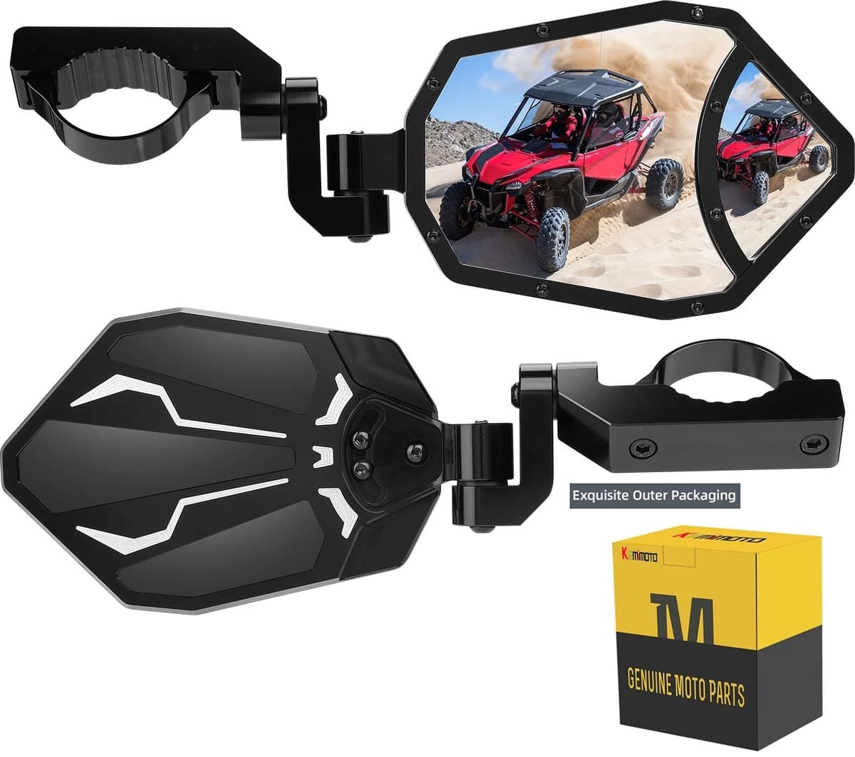 Kemimoto UTV 1.65"-2" Rear View Mirror & 1.6"-2" Round Tube Side Mirror