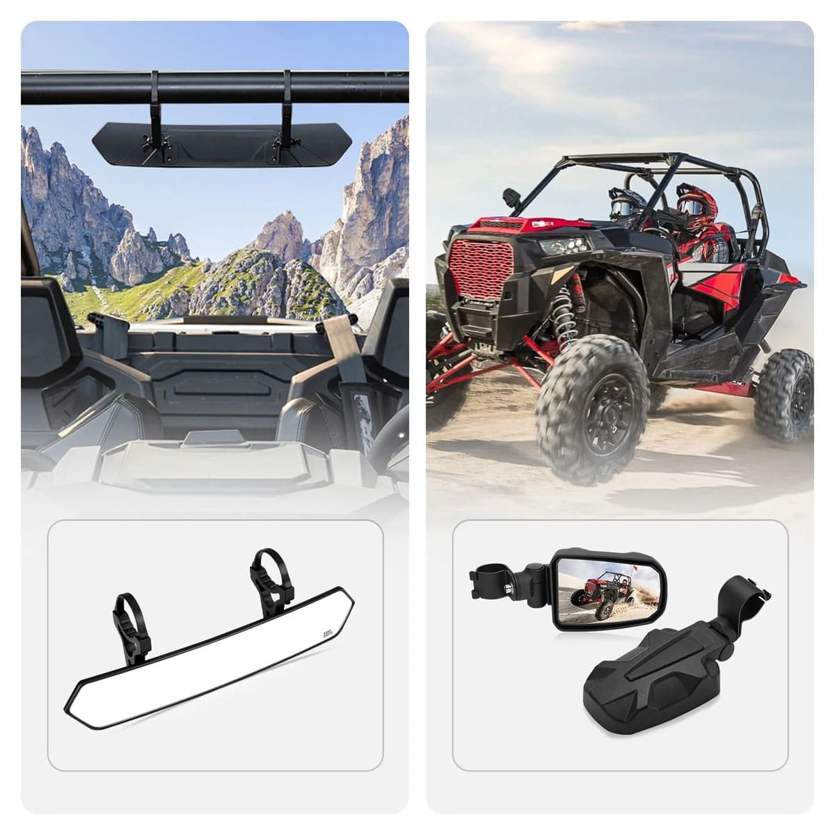 Kemimoto UTV 1.65"-2" RBG Light Side Mirror & 1.75" Convex Side Mirror