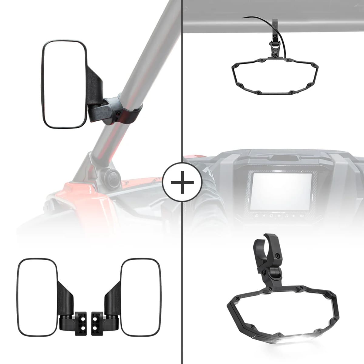 Kemimoto UTV 1.75" / 2" Side View Mirrors & Center Mirror