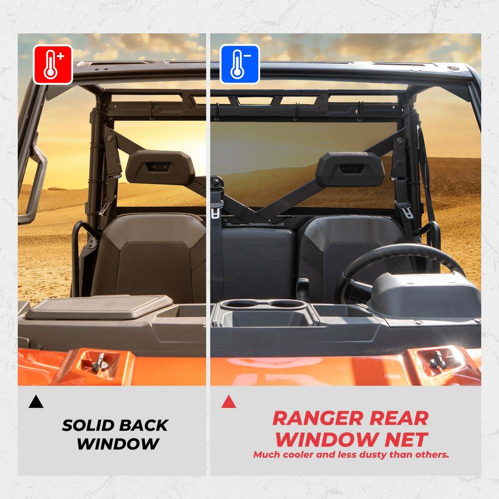 Kemimoto UTV '17-'24 Polaris Ranger XP 1000 Soft Rear Window Net Mesh Sun UV Protection