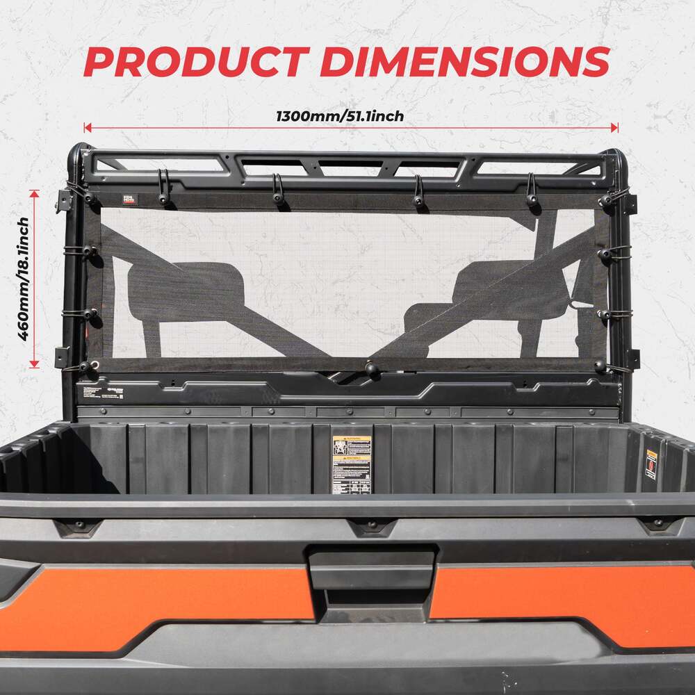 Kemimoto UTV '17-'24 Polaris Ranger XP 1000 Soft Rear Window Net Mesh Sun UV Protection