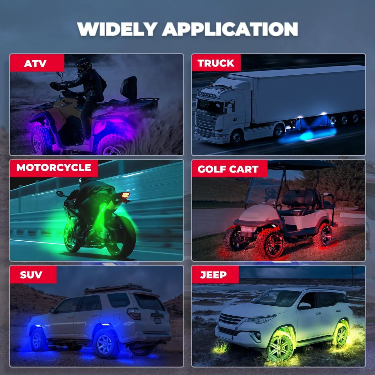 Kemimoto UTV 8 Pod Rock Light Kit & 5FT Whip Lights
