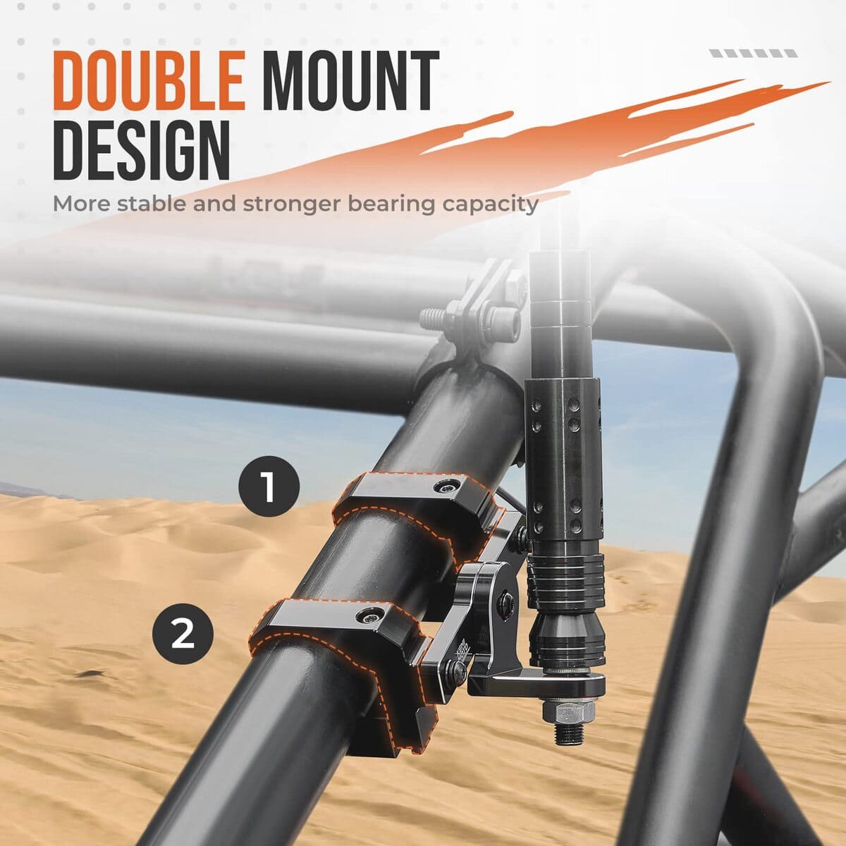 Kemimoto UTV Aluminum Whip Light Mount for 1.5 to 2" Roll Cage