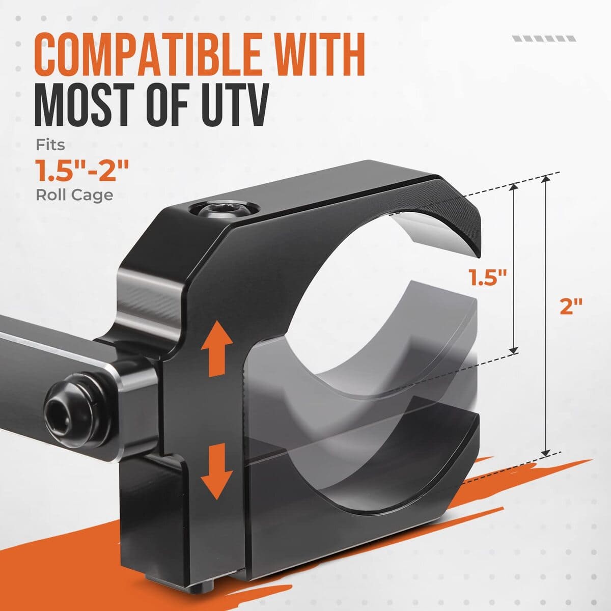 Kemimoto UTV Aluminum Whip Light Mount for 1.5 to 2" Roll Cage