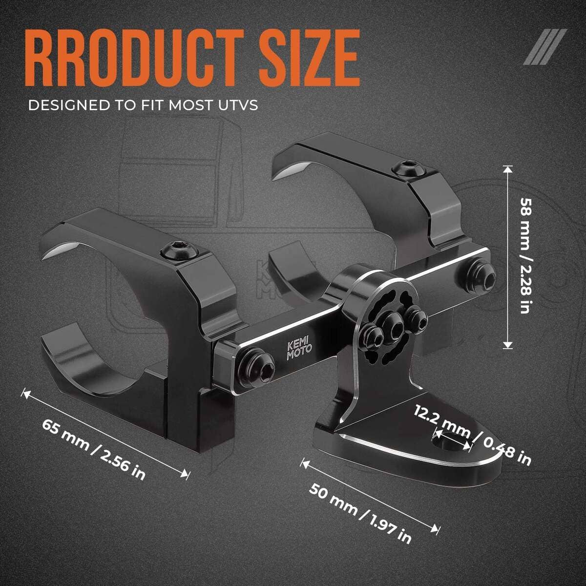 Kemimoto UTV Aluminum Whip Light Mount for 1.5 to 2" Roll Cage