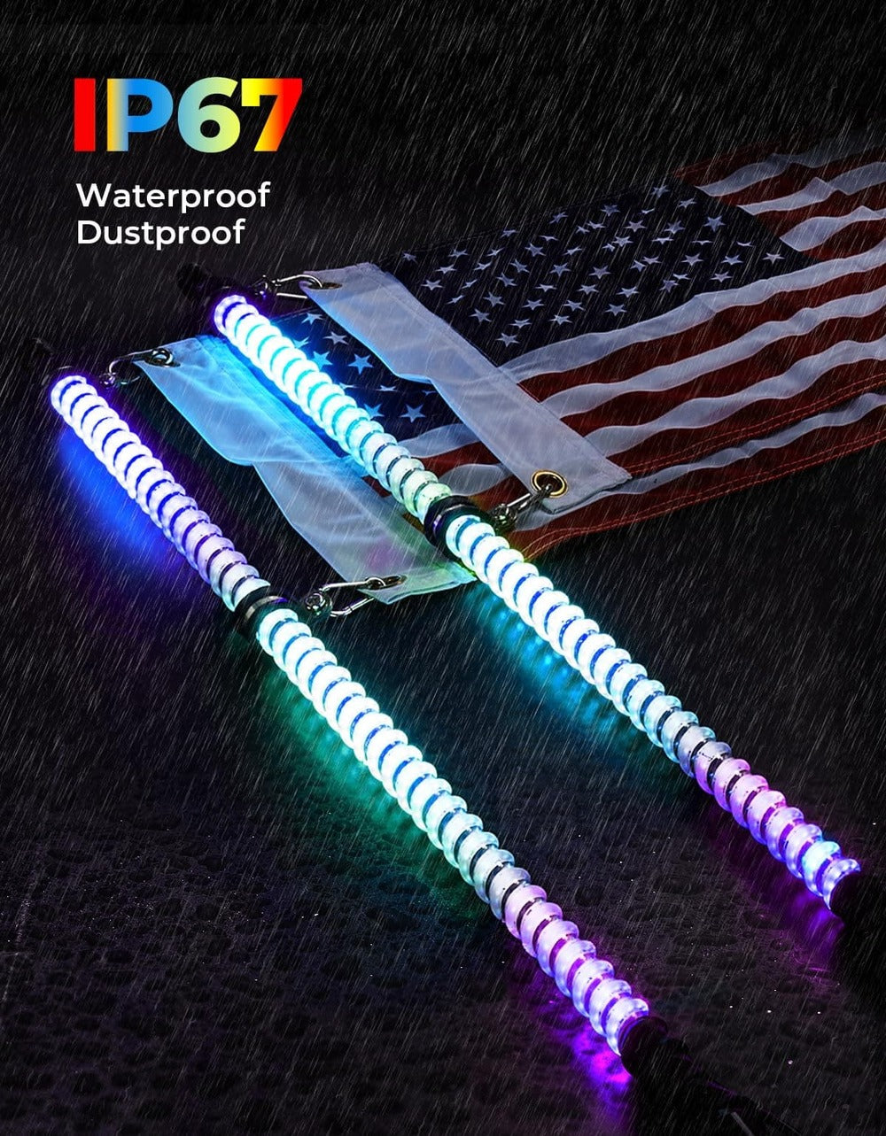 Kemimoto UTV/ATV 2Pcs 3ft COB Whip Lights w/App & Remote Control