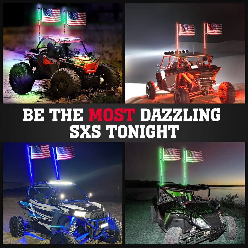 Kemimoto UTV/ATV 5ft Bluetooth Control Spiral Whip Light w/ Turn Signal Function - 2 PCs