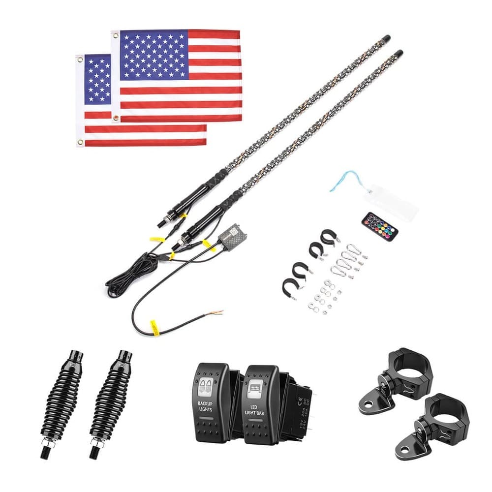 Kemimoto UTV/ATV 5ft Bluetooth Control Spiral Whip Light w/ Turn Signal Function - 2 PCs