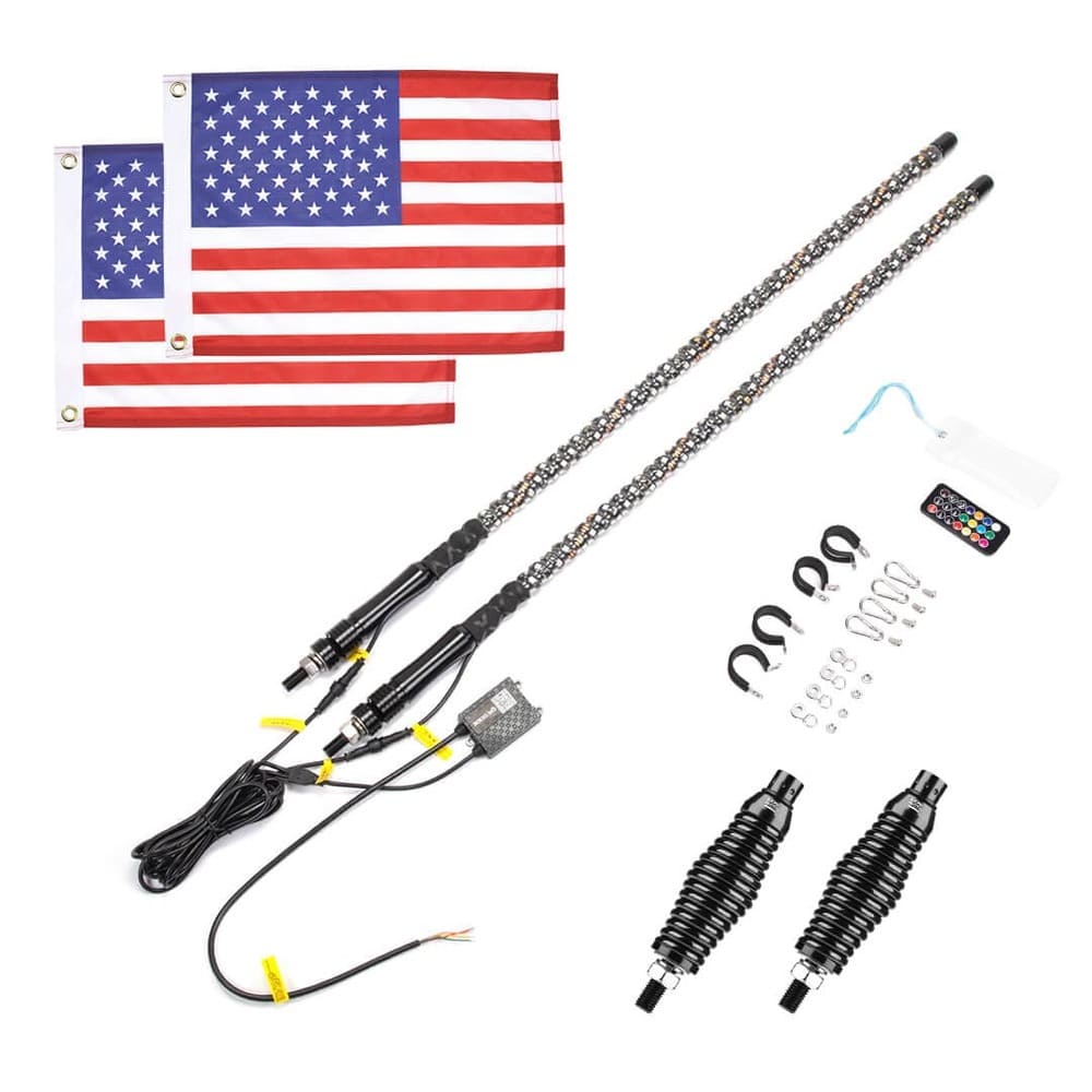 Kemimoto UTV/ATV 5ft Bluetooth Control Spiral Whip Light w/ Turn Signal Function - 2 PCs