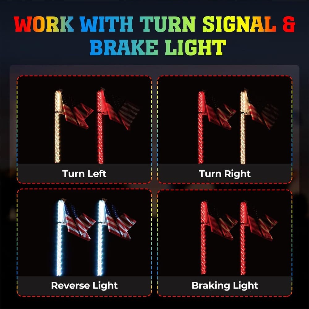 Kemimoto UTV/ATV 5ft Bluetooth Control Spiral Whip Light w/ Turn Signal Function - 2 PCs