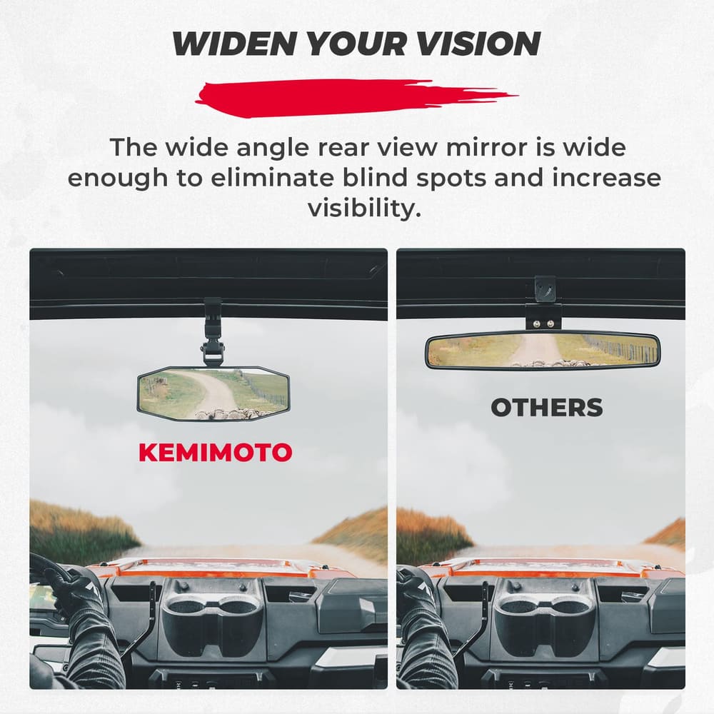 Kemimoto UTV Center Mirrors 1.5"/2" Roll Cage Bar