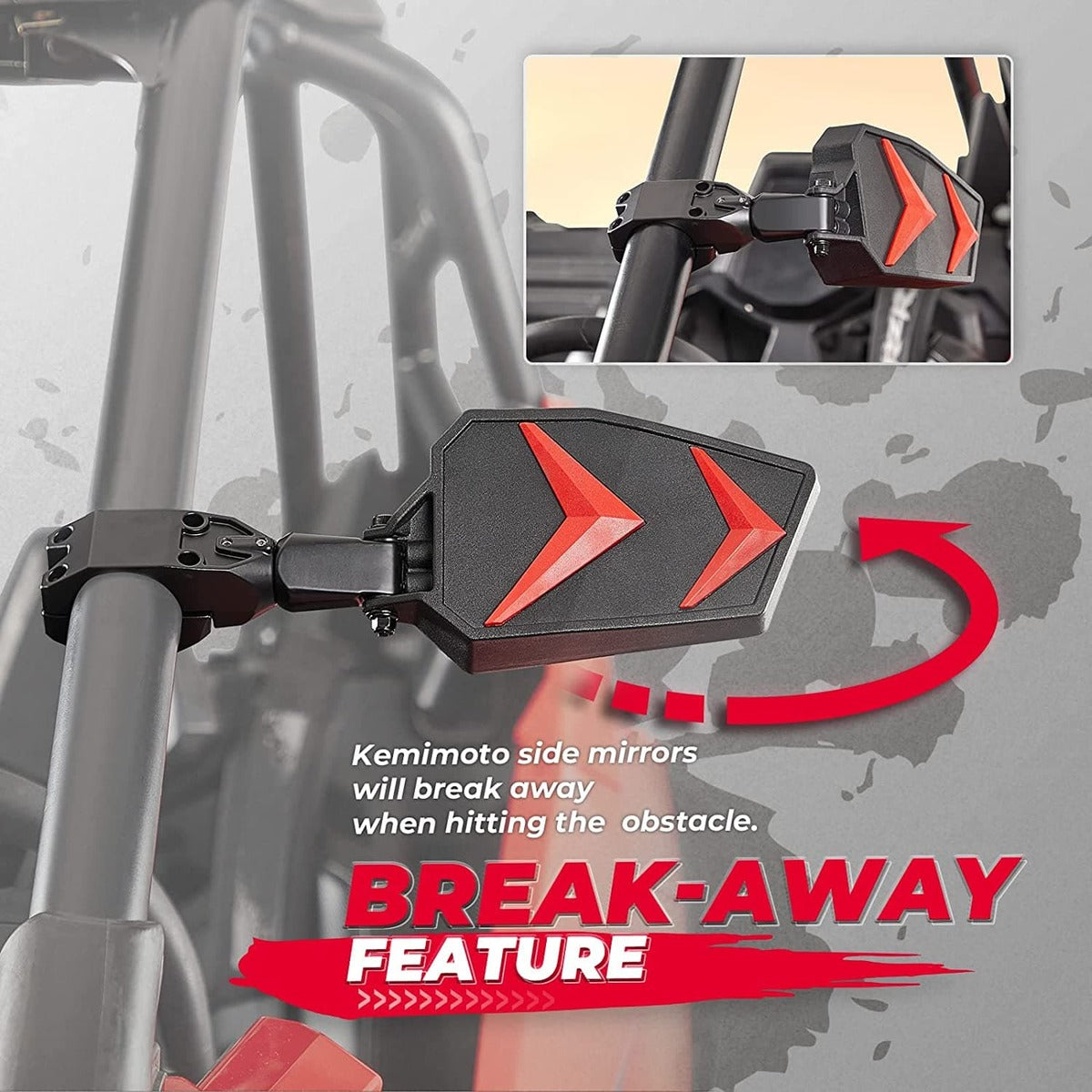 Kemimoto UTV Roll Bar 1.75"-2'' 1 pair Universal Color Side Rear View Mirrors