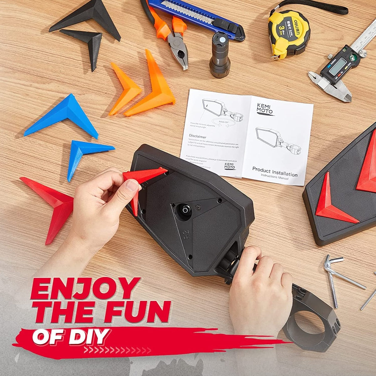 Kemimoto UTV Roll Bar 1.75"-2'' 1 pair Universal Color Side Rear View Mirrors