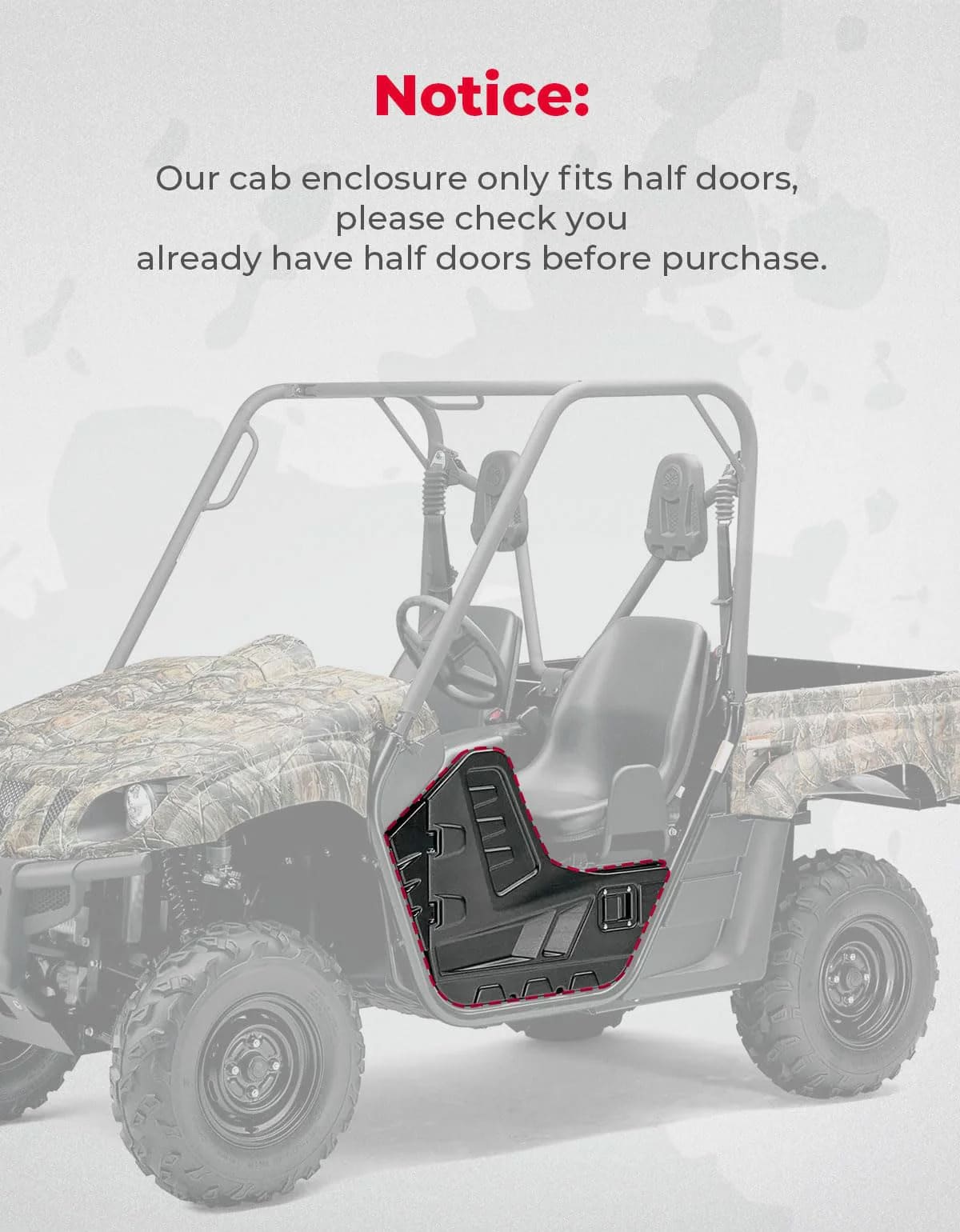 Kemimoto Yamaha Rhino UTV Cab Enclosure Heavy-Duty 900D w/ Half Doors