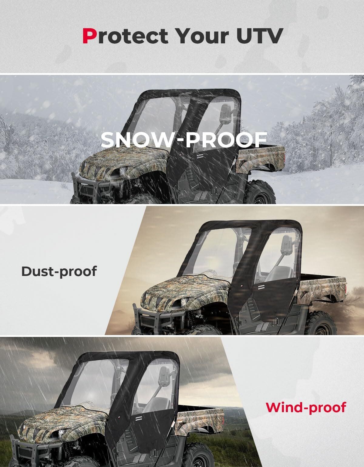 Kemimoto Yamaha Rhino UTV Cab Enclosure Heavy-Duty 900D W/ Half Doors