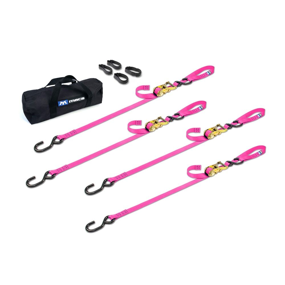 Mac's Tie Downs 1" Motorcycle Ratchet Tie-Down Pack with Integrated Soft Loops S-Hooks