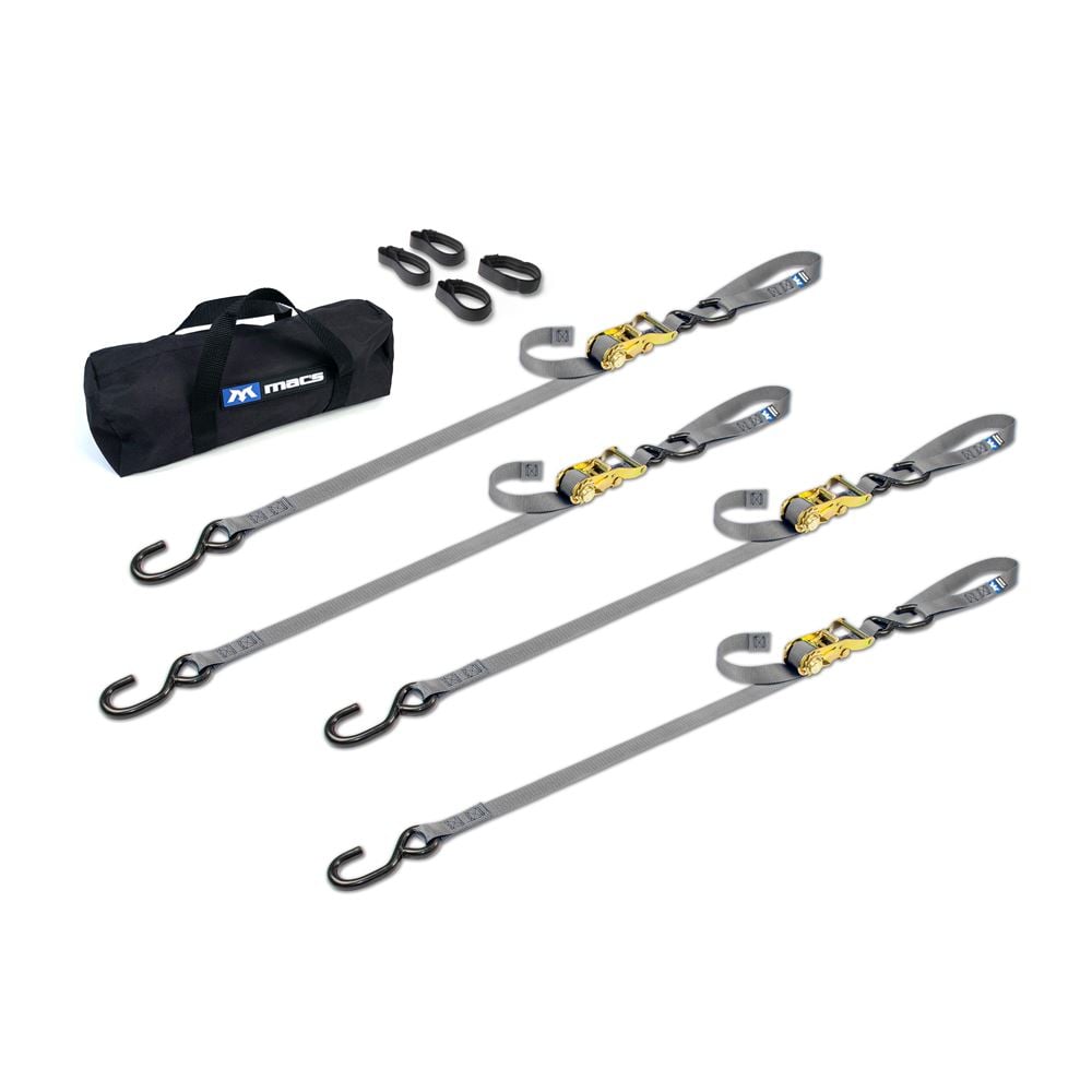 Mac's Tie Downs 1" Motorcycle Ratchet Tie-Down Pack with Integrated Soft Loops S-Hooks