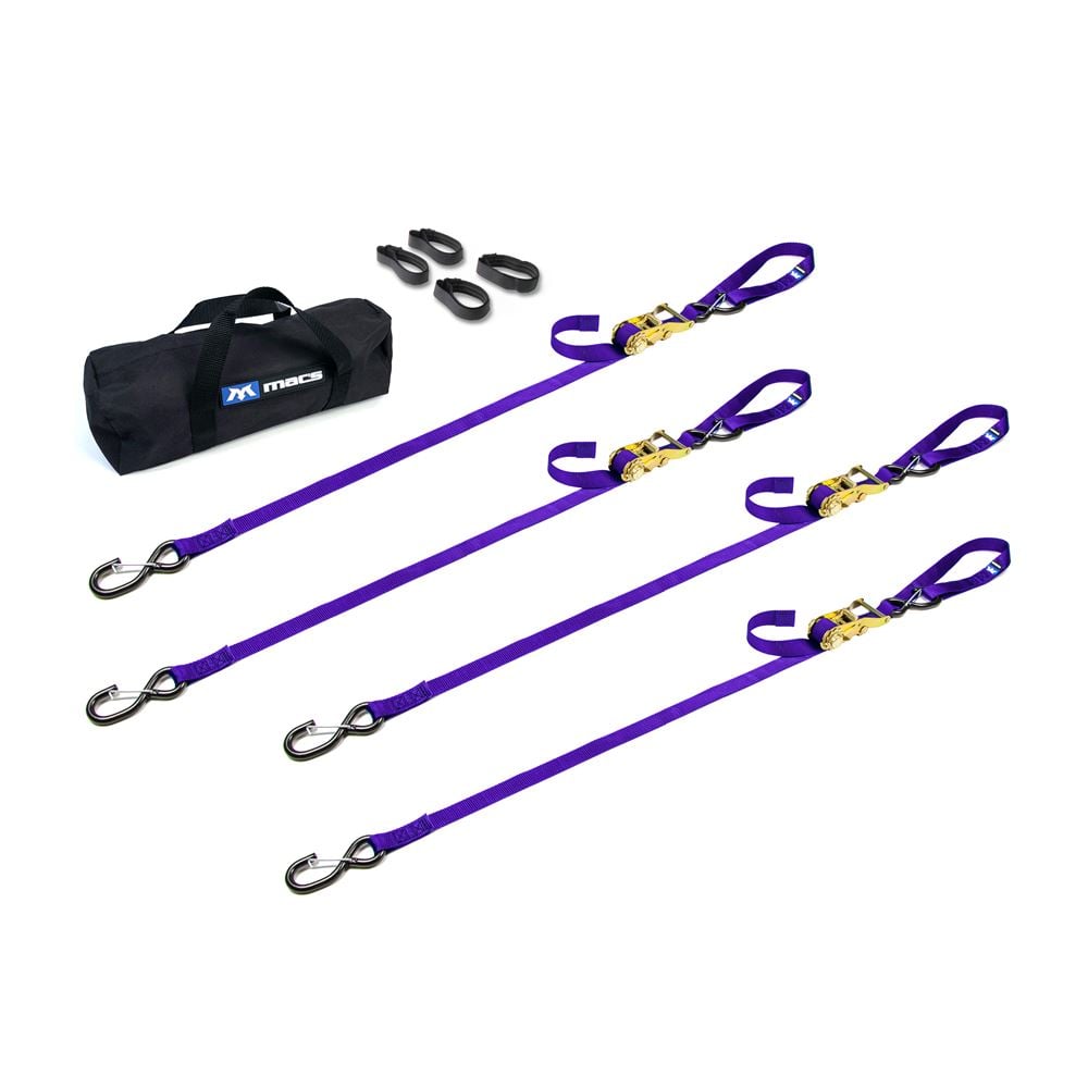 Mac's Tie Downs Motorcycle Cam Tie-Down Pack with Integrated Soft Loops S-Hooks And Keepers