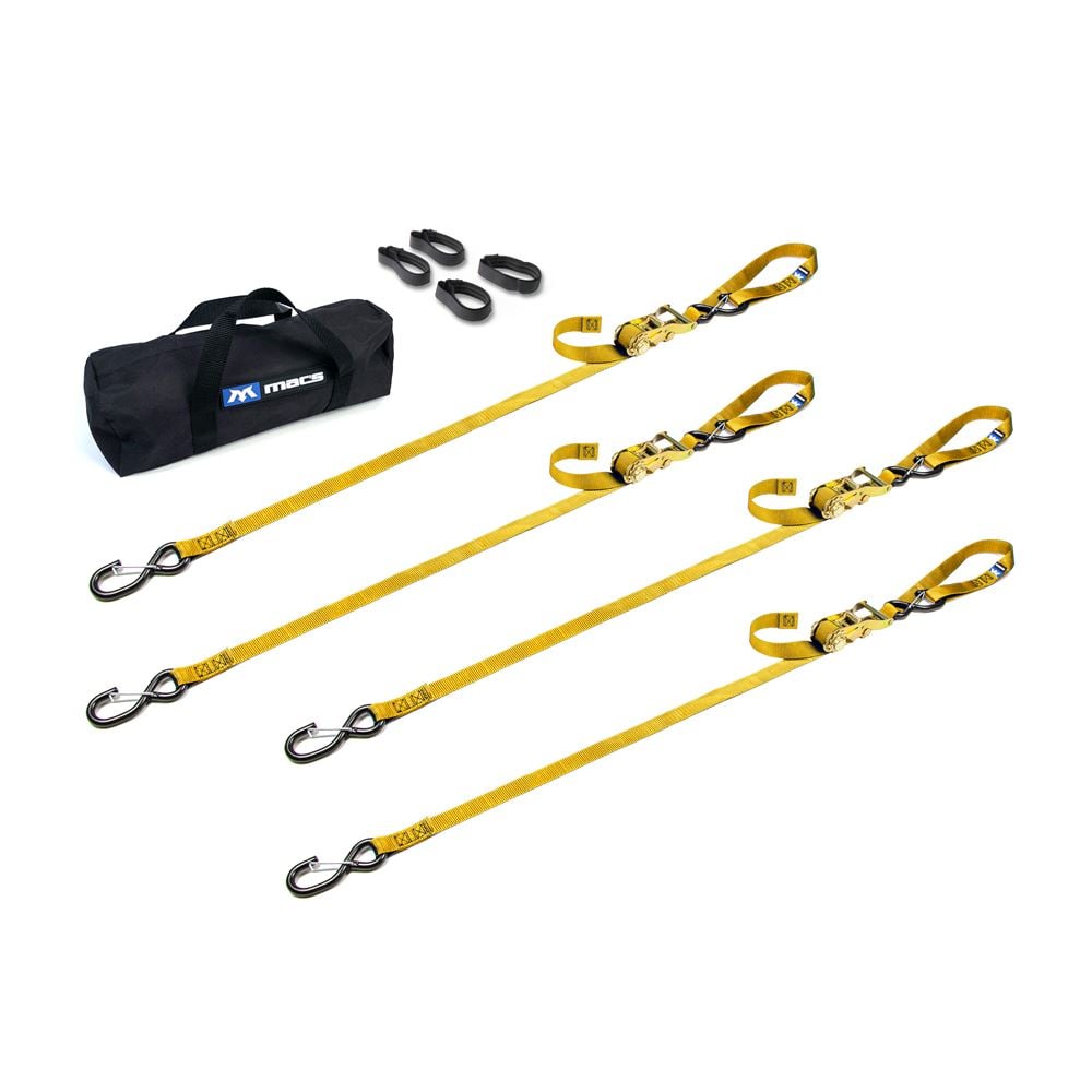 Mac's Tie Downs Motorcycle Cam Tie-Down Pack with Integrated Soft Loops S-Hooks And Keepers