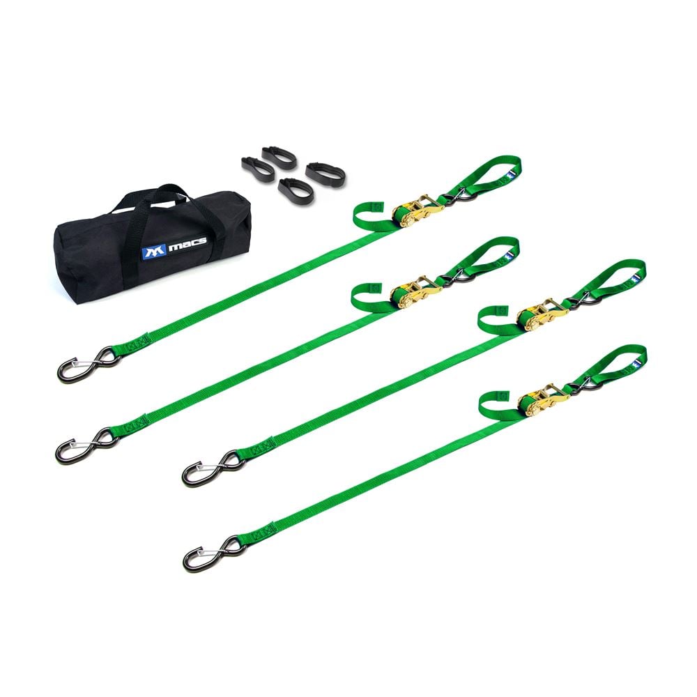 Mac's Tie Downs Motorcycle Cam Tie-Down Pack with Integrated Soft Loops S-Hooks And Keepers