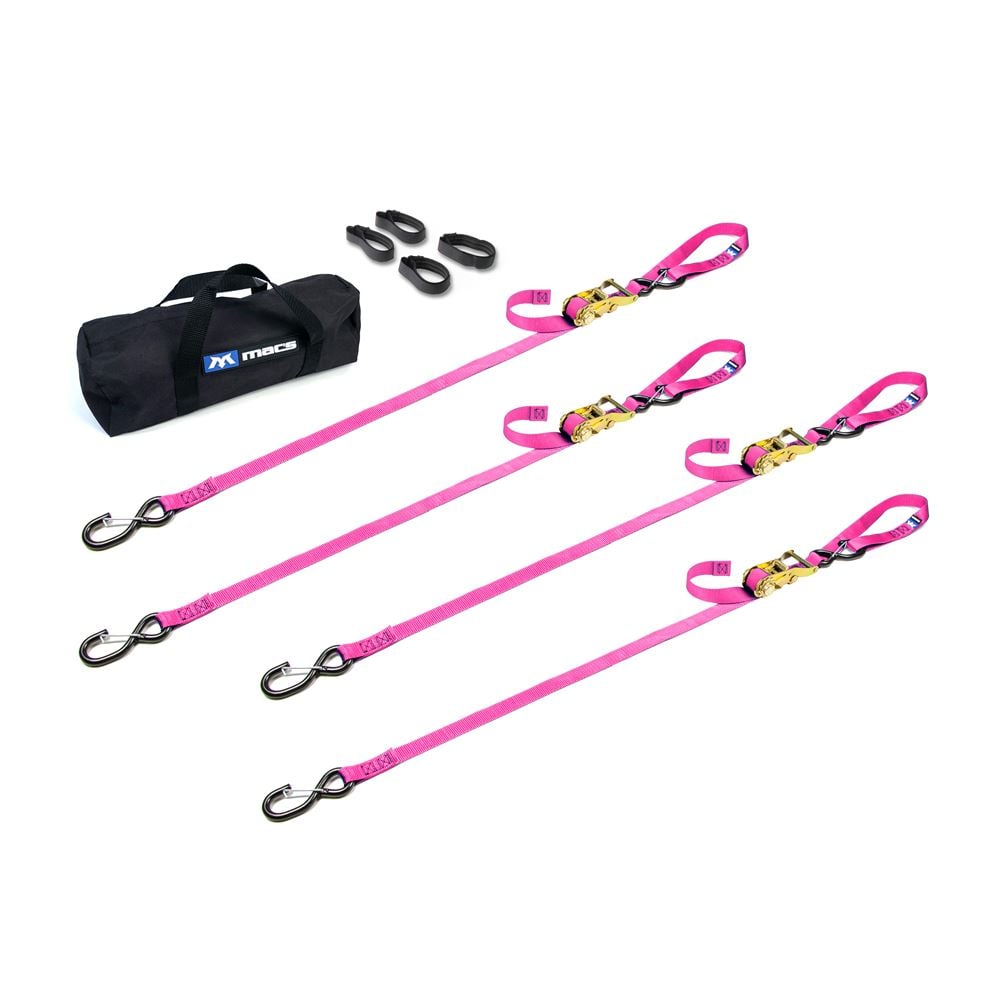 Mac's Tie Downs Motorcycle Cam Tie-Down Pack with Integrated Soft Loops S-Hooks And Keepers