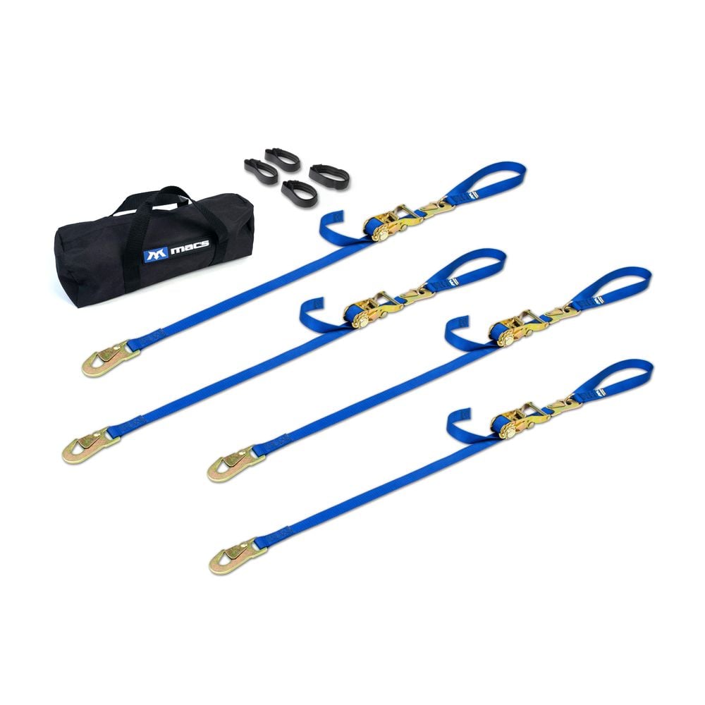 Mac's Tie Down 1" Motorcycle Ratchet Tie-Down Pack with Integrated Soft Loops, Flat Snap Hooks