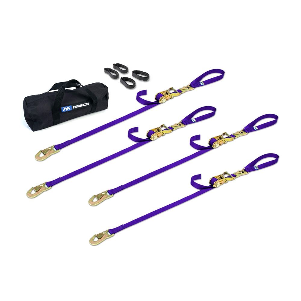 Mac's Tie Downs 1" Motorcycle Ratchet Tie-Down Pack with Integrated Soft Loops, Flat Snap Hooks